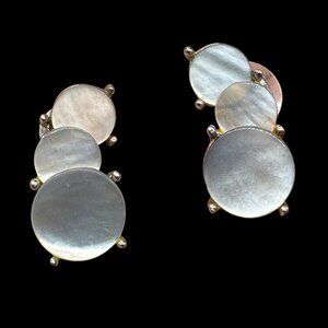 Vintage 1990s Mother of Pearl Pierced Earrings White and silver tone *read*